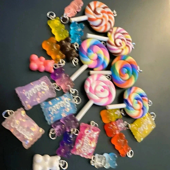 Candy Swirl Sweet and Teddy Bear Charms Pendant Necklace Pack - Picture 2 of 4